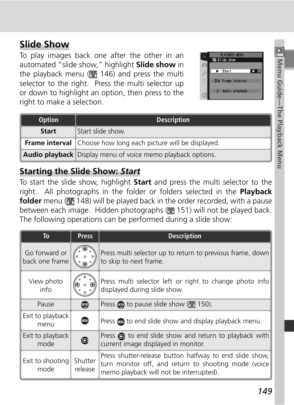 Slide show, Starting the slide show: start | Nikon D2HS User Manual | Page 163 / 271