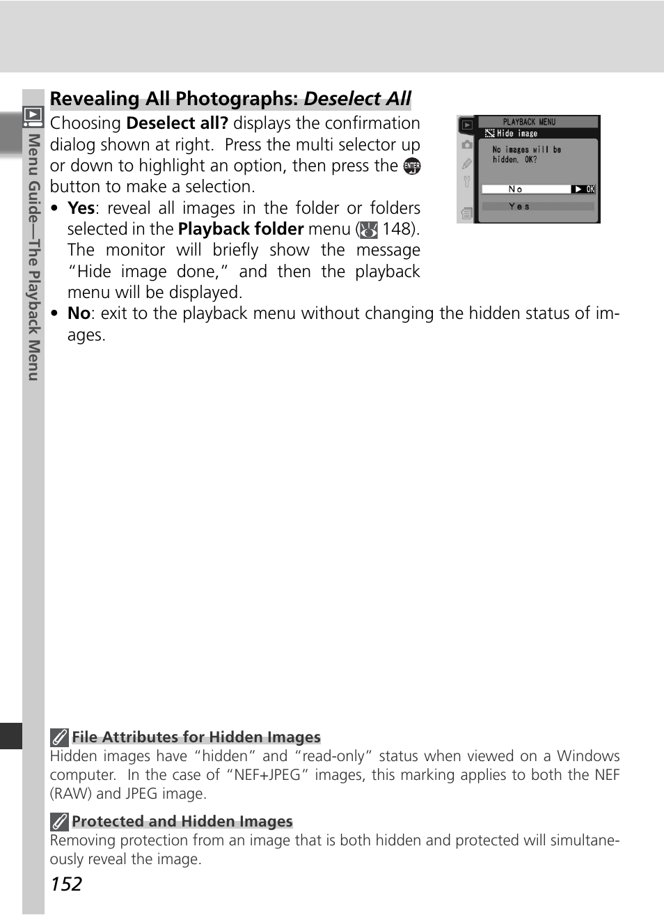 Revealing all photographs: deselect all | Nikon D2HS User Manual | Page 166 / 271