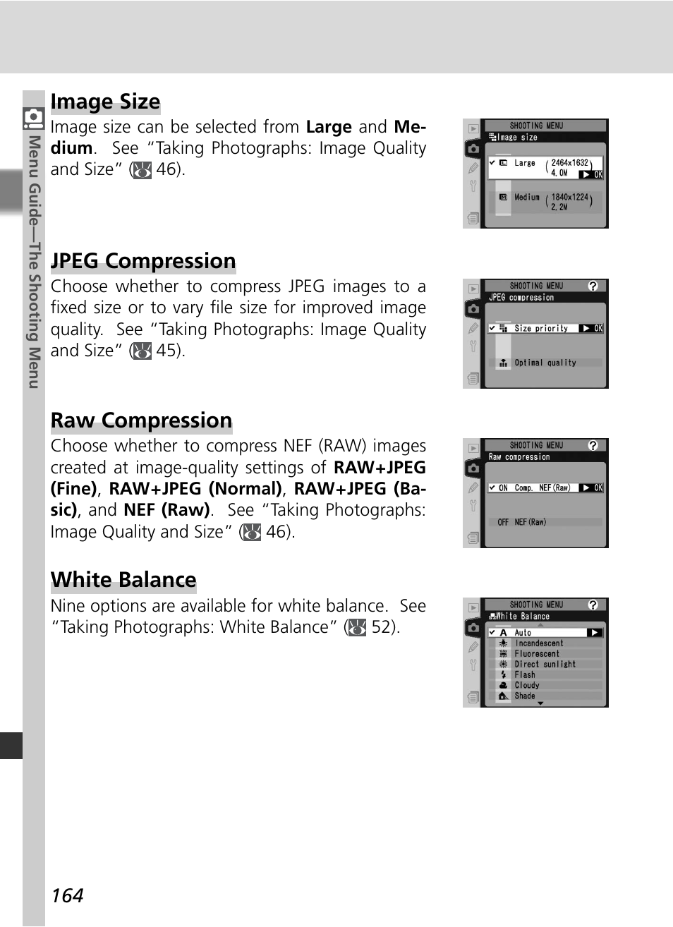 Raw compression, Jpeg compression, Image size | White balance | Nikon D2HS User Manual | Page 178 / 271