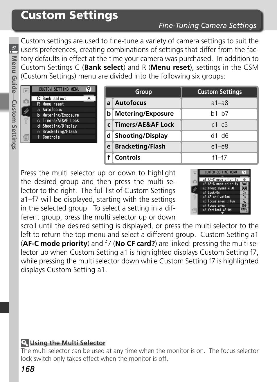 Custom settings | Nikon D2HS User Manual | Page 182 / 271