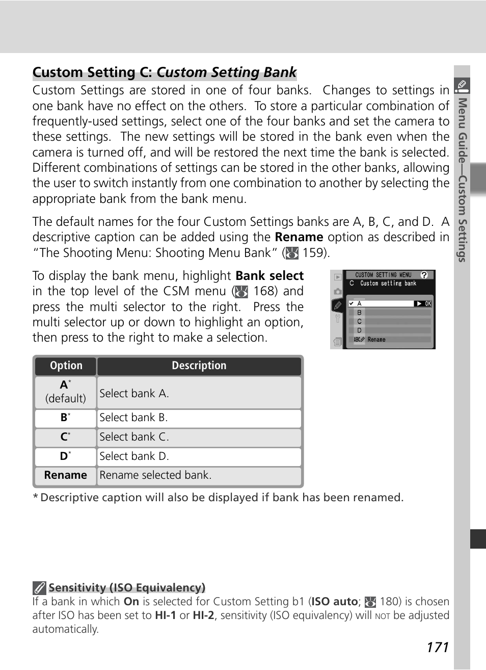 Custom setting c: custom setting bank | Nikon D2HS User Manual | Page 185 / 271