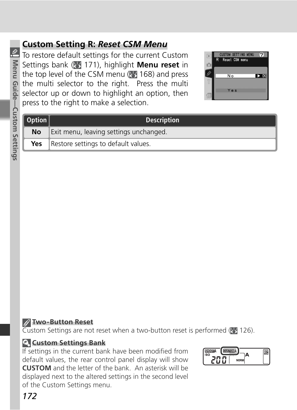 Custom setting r: reset csm menu | Nikon D2HS User Manual | Page 186 / 271