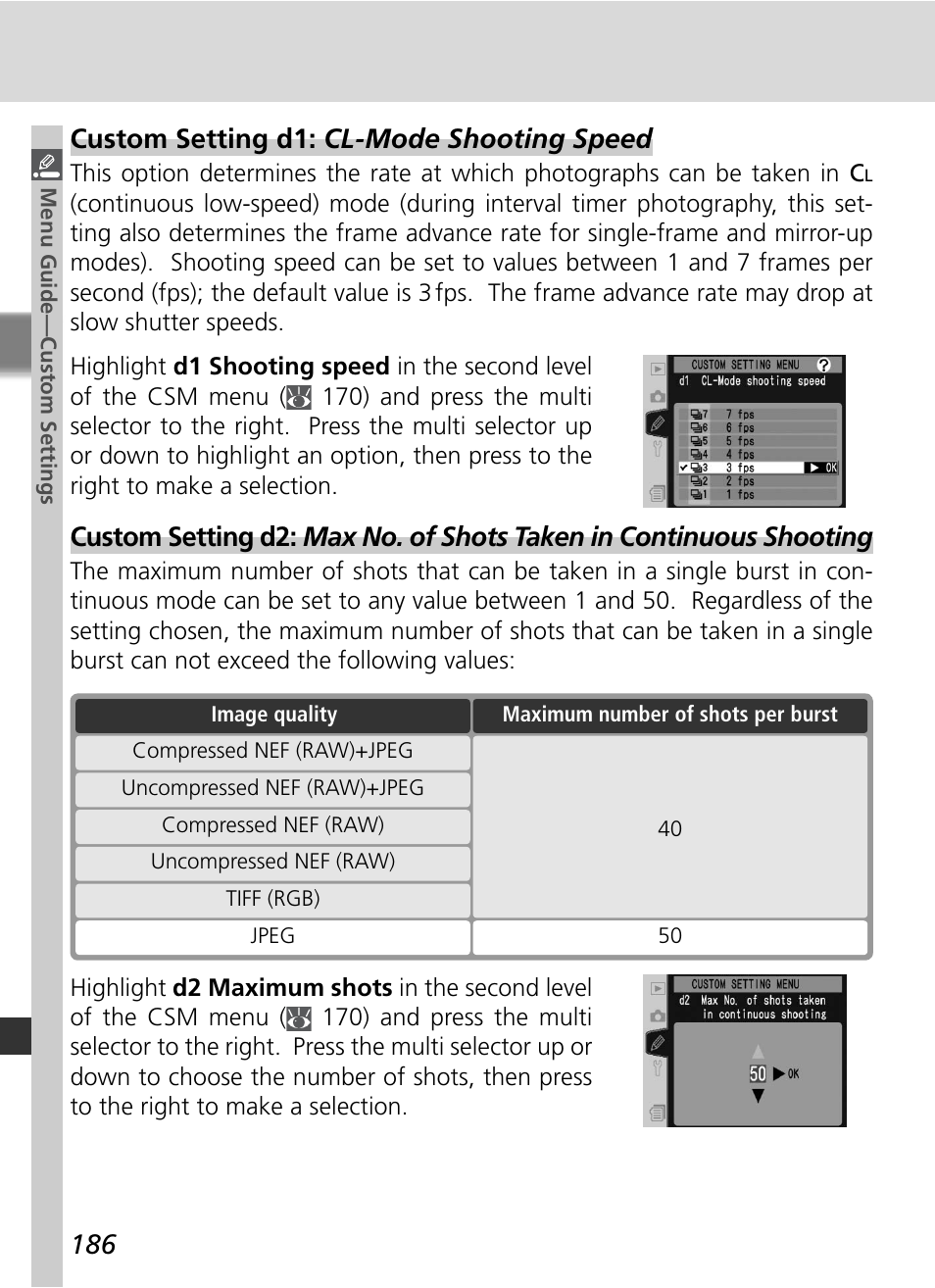 Custom setting d1: cl-mode shooting speed | Nikon D2HS User Manual | Page 200 / 271