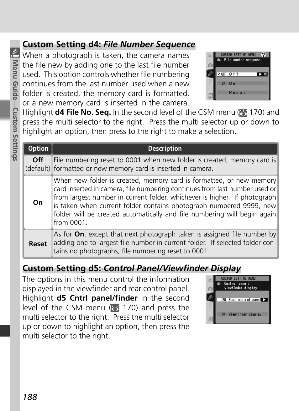 Custom setting d4: file number sequence | Nikon D2HS User Manual | Page 202 / 271