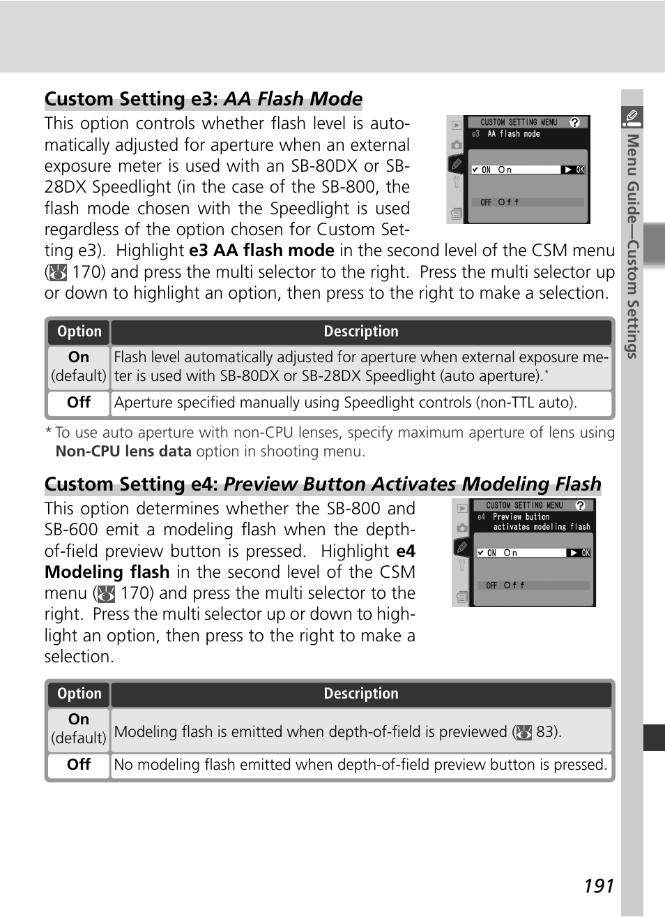 Custom setting e3: aa flash mode | Nikon D2HS User Manual | Page 205 / 271
