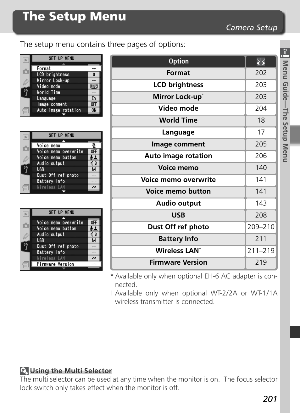 The setup menu | Nikon D2HS User Manual | Page 215 / 271