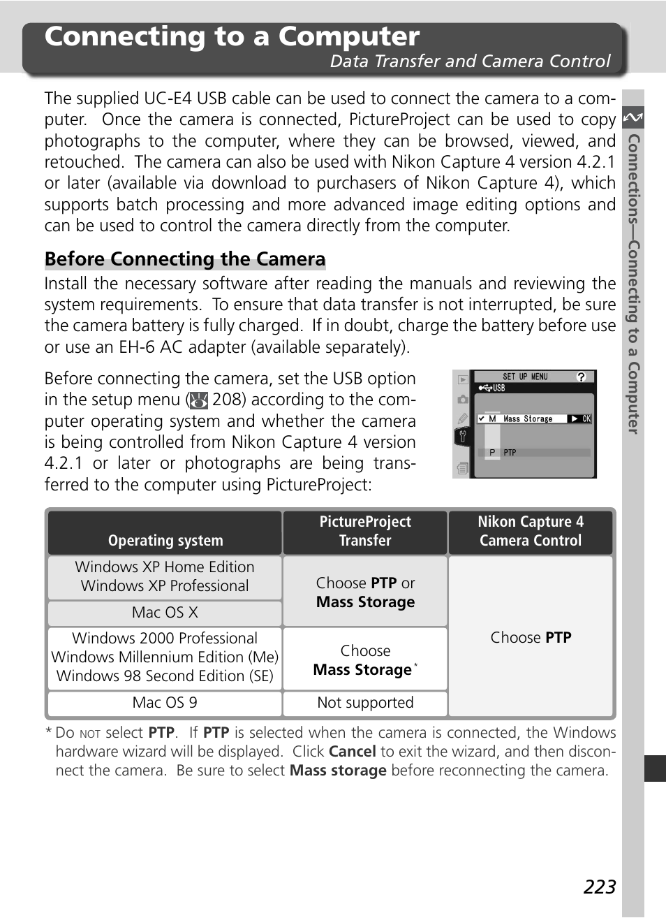 Connecting to a computer, Before connecting the camera | Nikon D2HS User Manual | Page 237 / 271