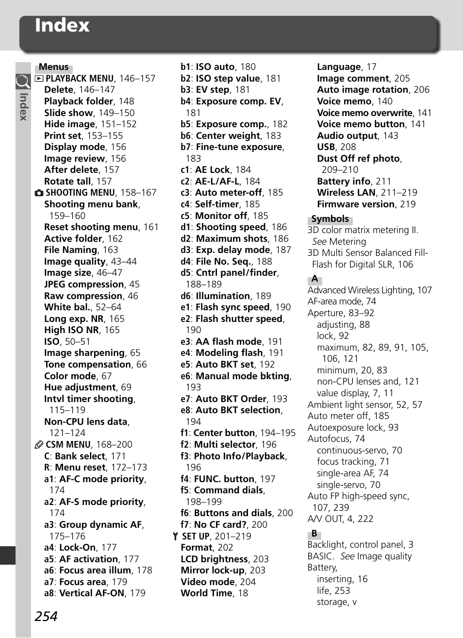 Index | Nikon D2HS User Manual | Page 268 / 271