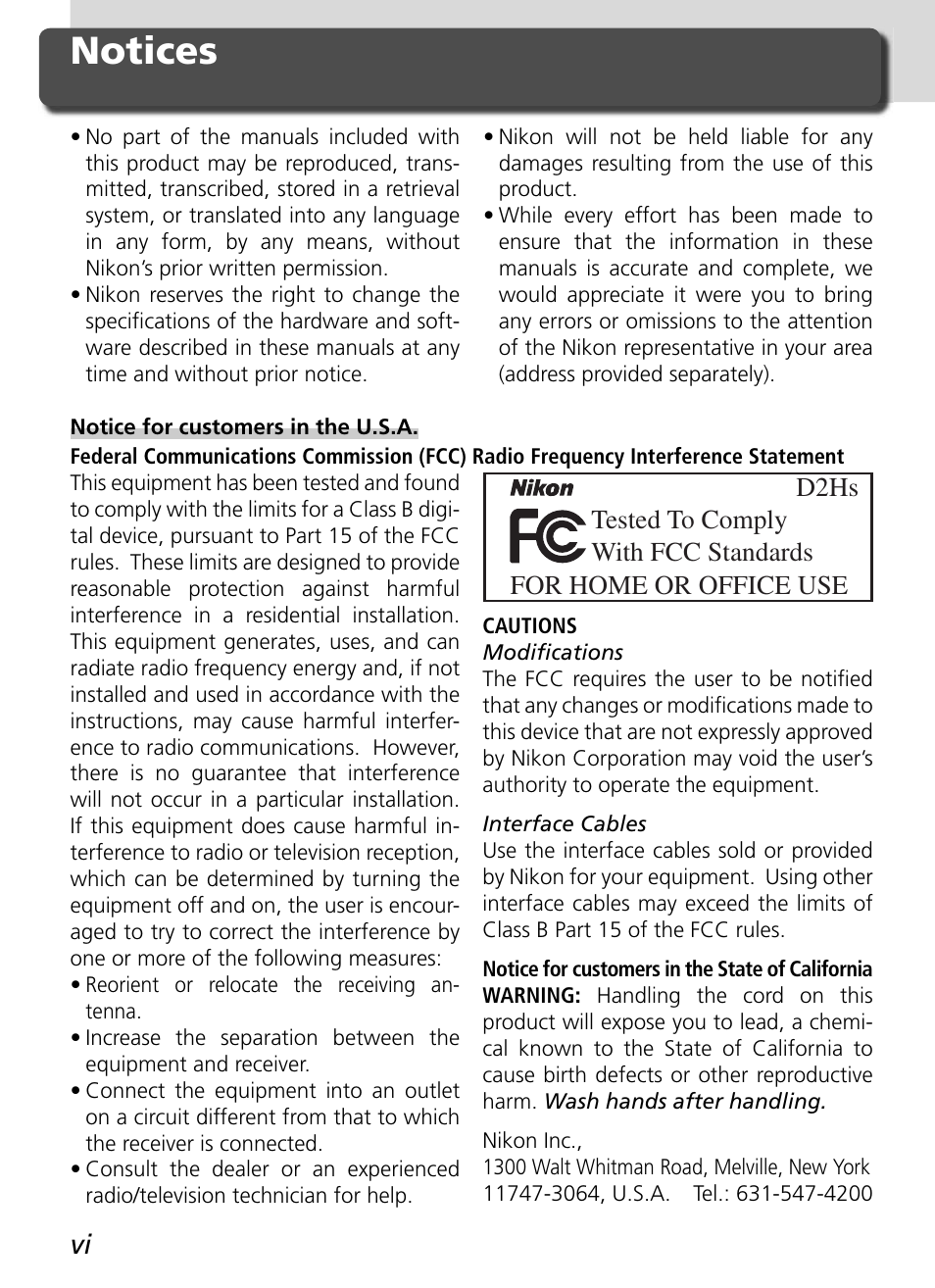 Notices | Nikon D2HS User Manual | Page 8 / 271