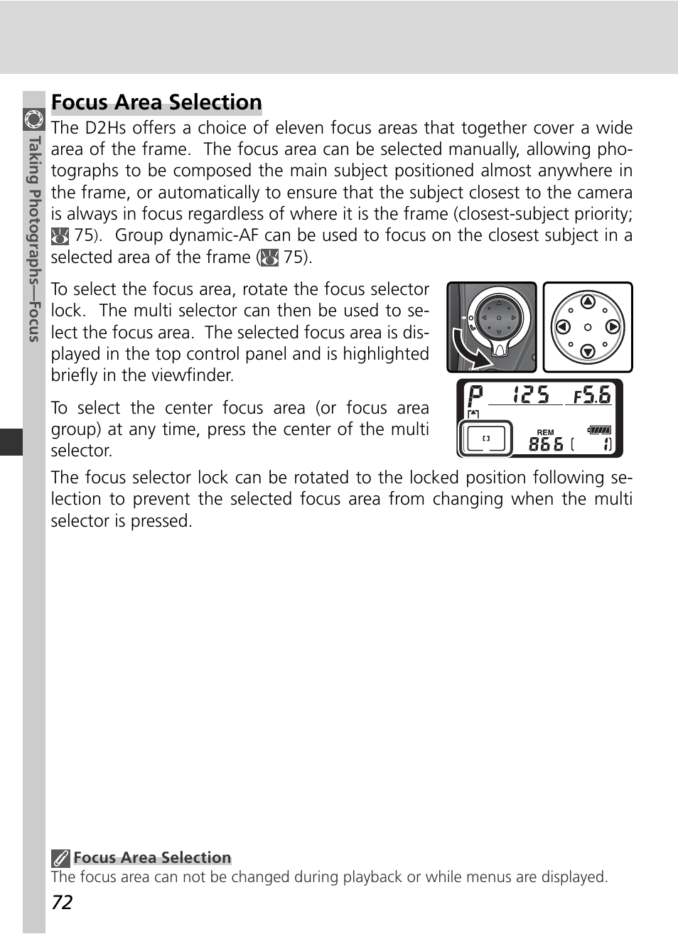 Focus area selection | Nikon D2HS User Manual | Page 86 / 271