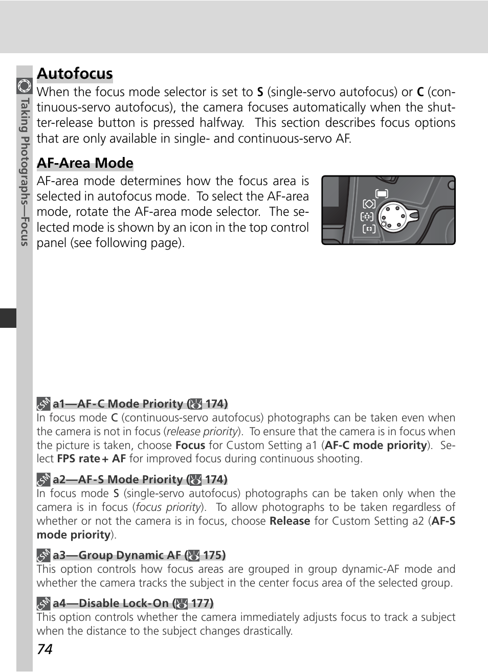 Autofocus, Af-area mode | Nikon D2HS User Manual | Page 88 / 271