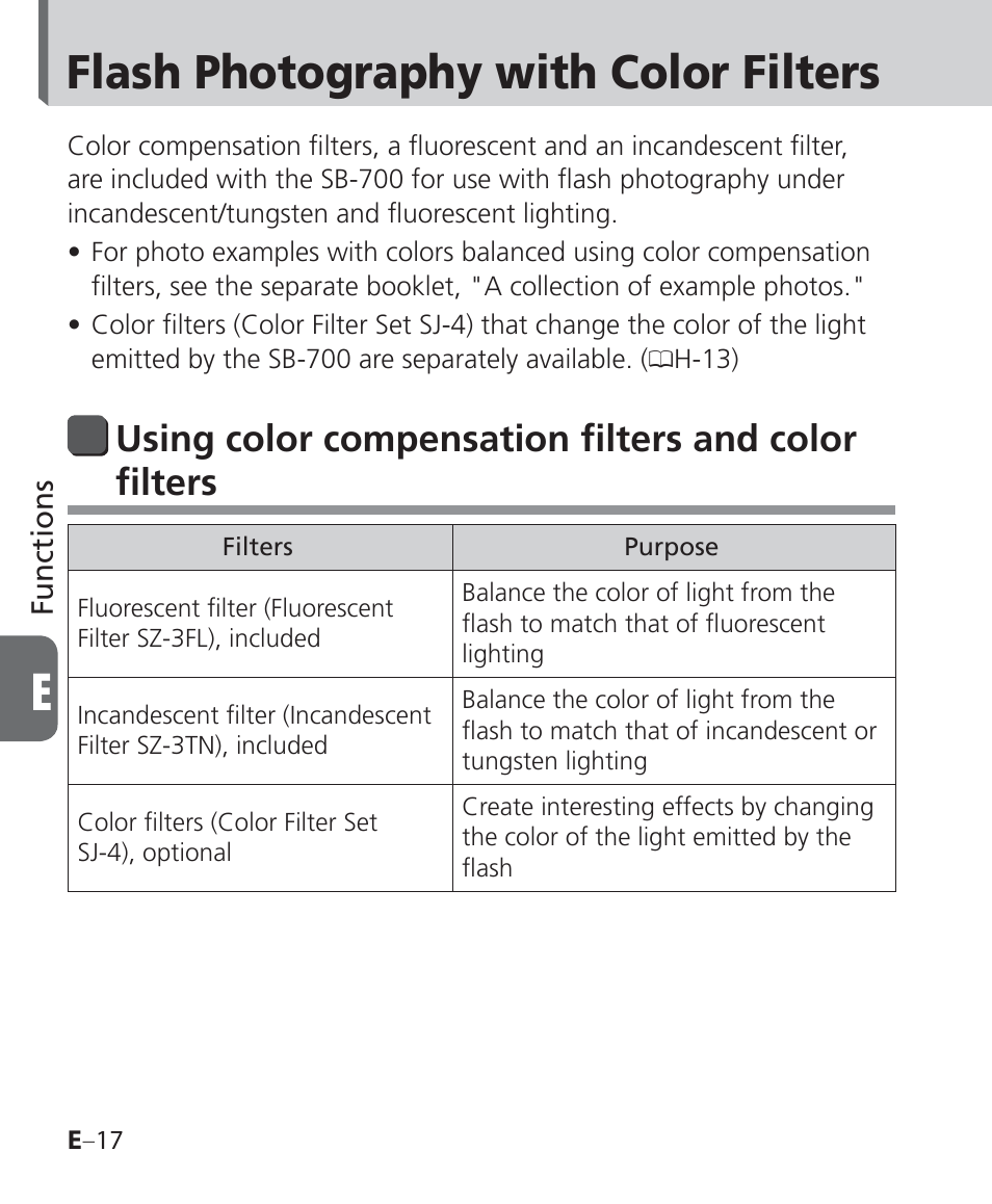 Flash photography with color filters, Using color compensation filters and color filters | Nikon Speedlight SB-700 User Manual | Page 108 / 164