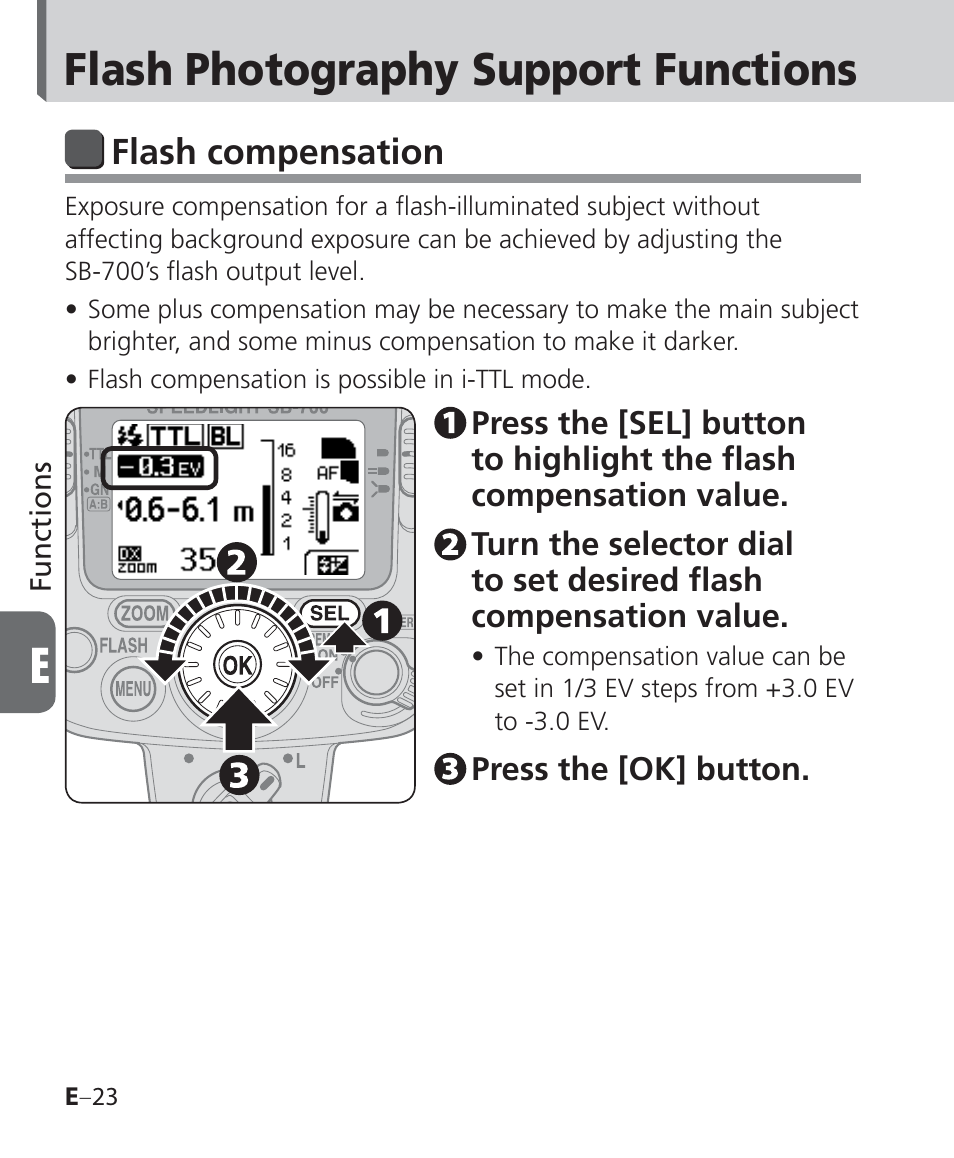 Flash photography support functions, Flash compensation | Nikon Speedlight SB-700 User Manual | Page 114 / 164