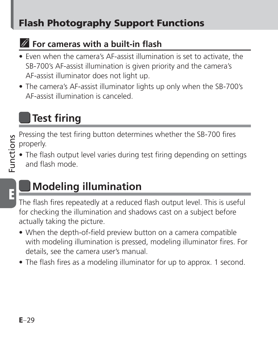 Test firing, Modeling illumination | Nikon Speedlight SB-700 User Manual | Page 120 / 164