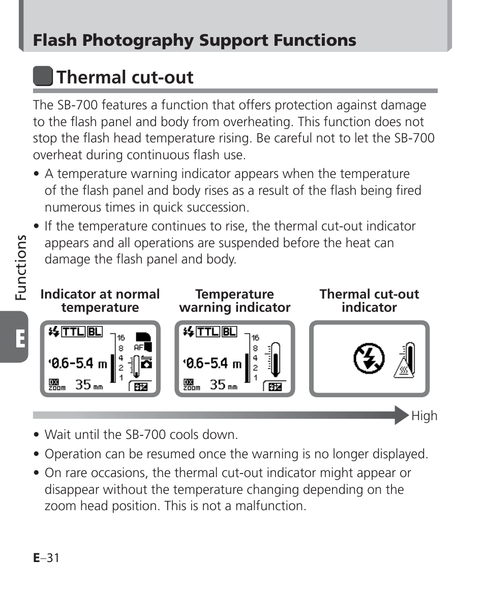 Thermal cut-out, Flash photography support functions | Nikon Speedlight SB-700 User Manual | Page 122 / 164