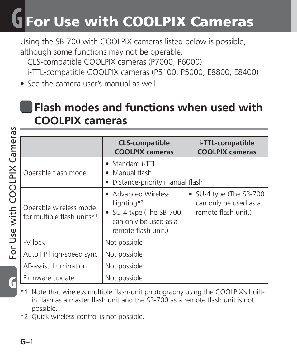 For use with coolpix cameras | Nikon Speedlight SB-700 User Manual | Page 128 / 164