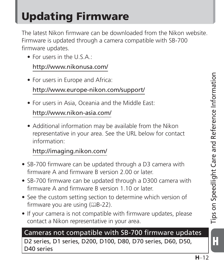 Updating firmware | Nikon Speedlight SB-700 User Manual | Page 141 / 164