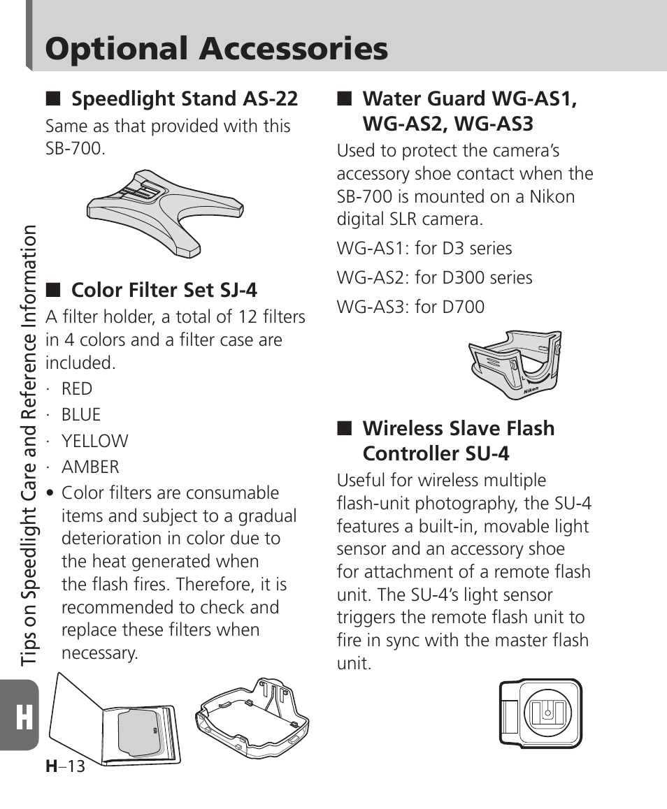 Optional accessories | Nikon Speedlight SB-700 User Manual | Page 142 / 164