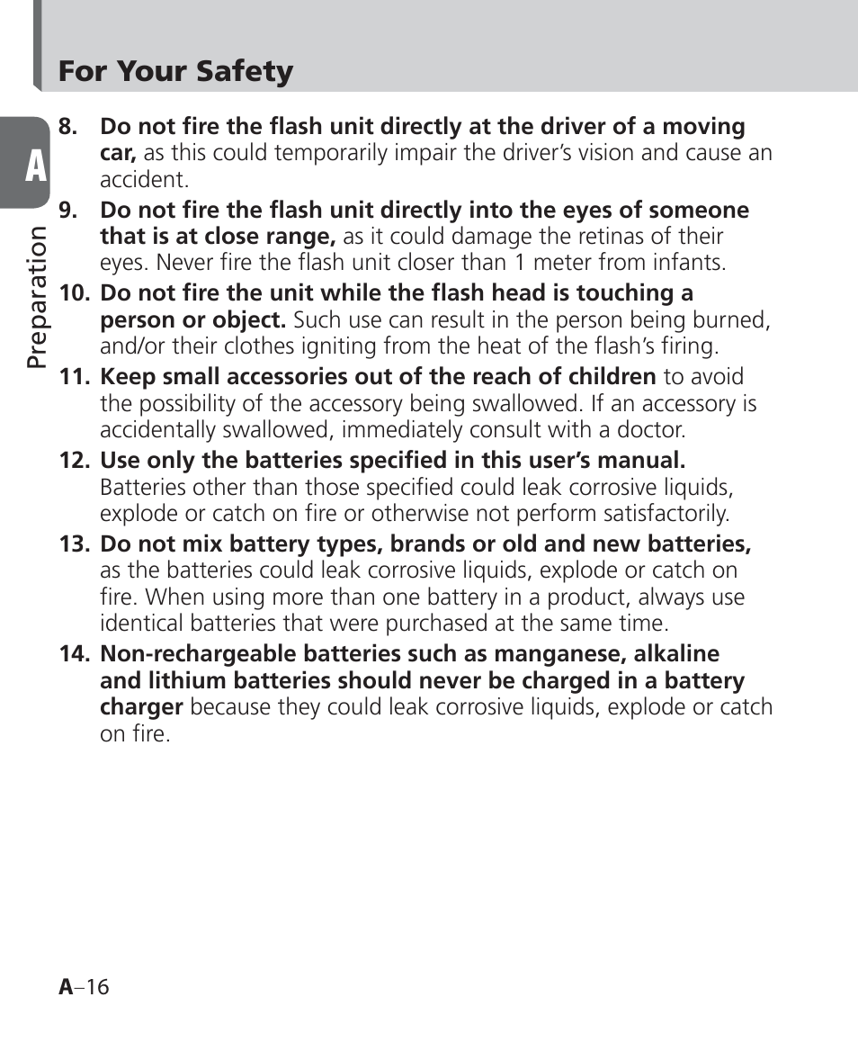 For your safety | Nikon Speedlight SB-700 User Manual | Page 16 / 164