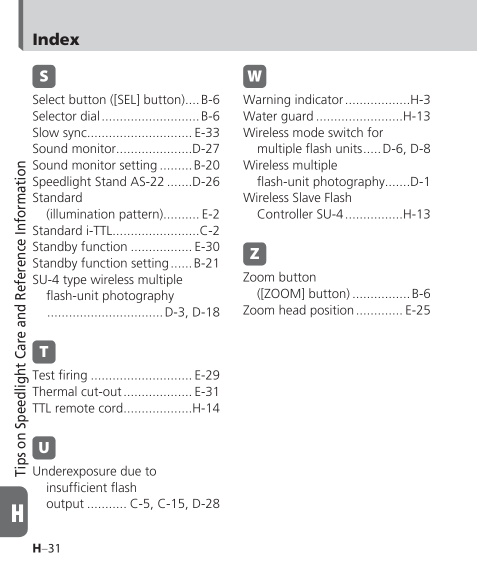 Index s | Nikon Speedlight SB-700 User Manual | Page 160 / 164