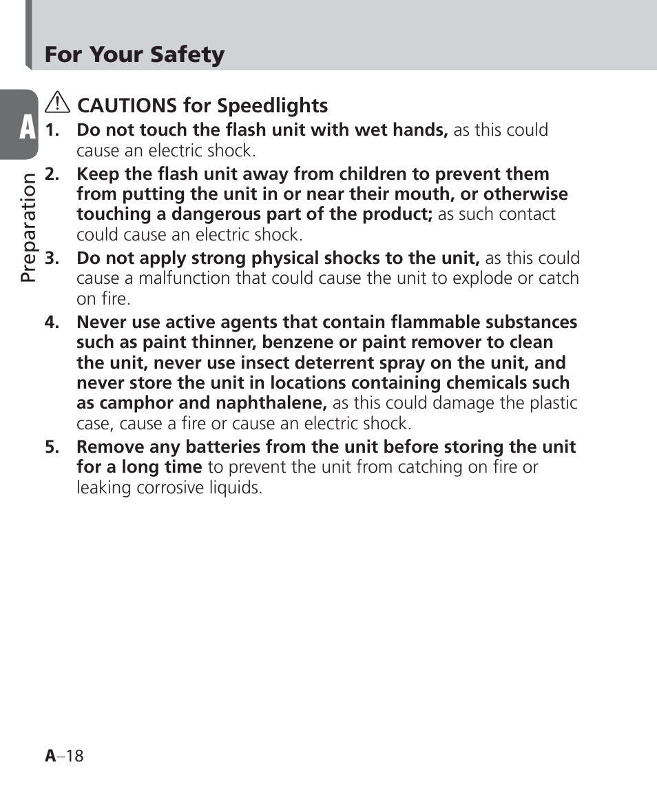 For your safety | Nikon Speedlight SB-700 User Manual | Page 18 / 164