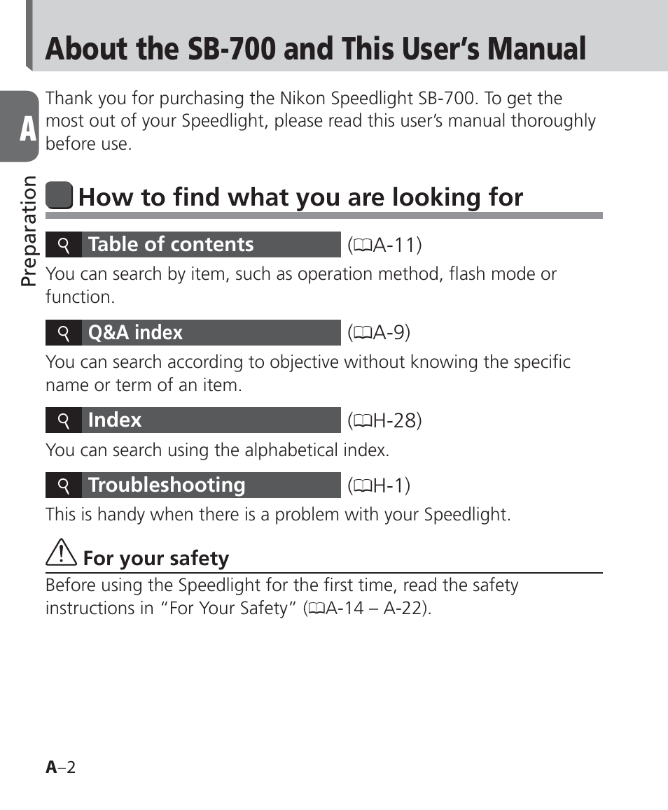 About the sb-700 and this user’s manual, How to find what you are looking for | Nikon Speedlight SB-700 User Manual | Page 2 / 164