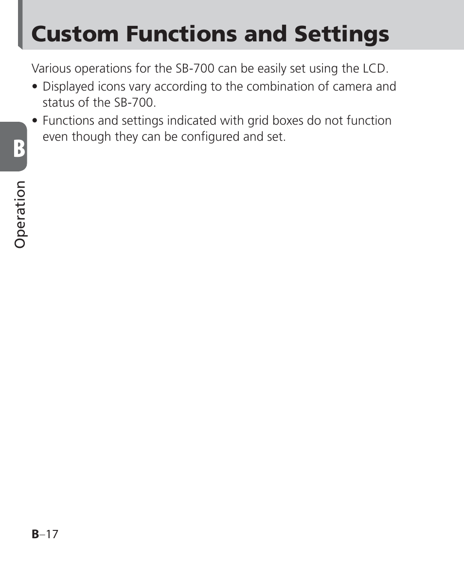 Custom functions and settings | Nikon Speedlight SB-700 User Manual | Page 42 / 164