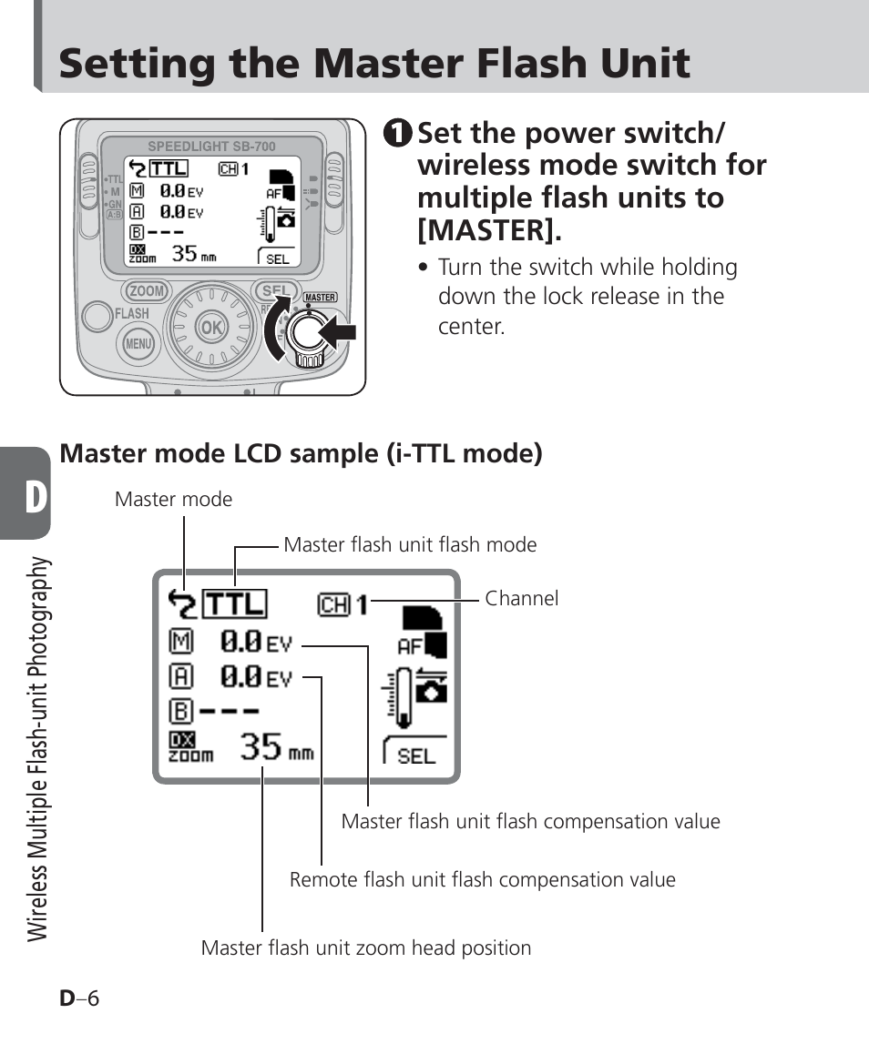 Setting the master flash unit | Nikon Speedlight SB-700 User Manual | Page 68 / 164