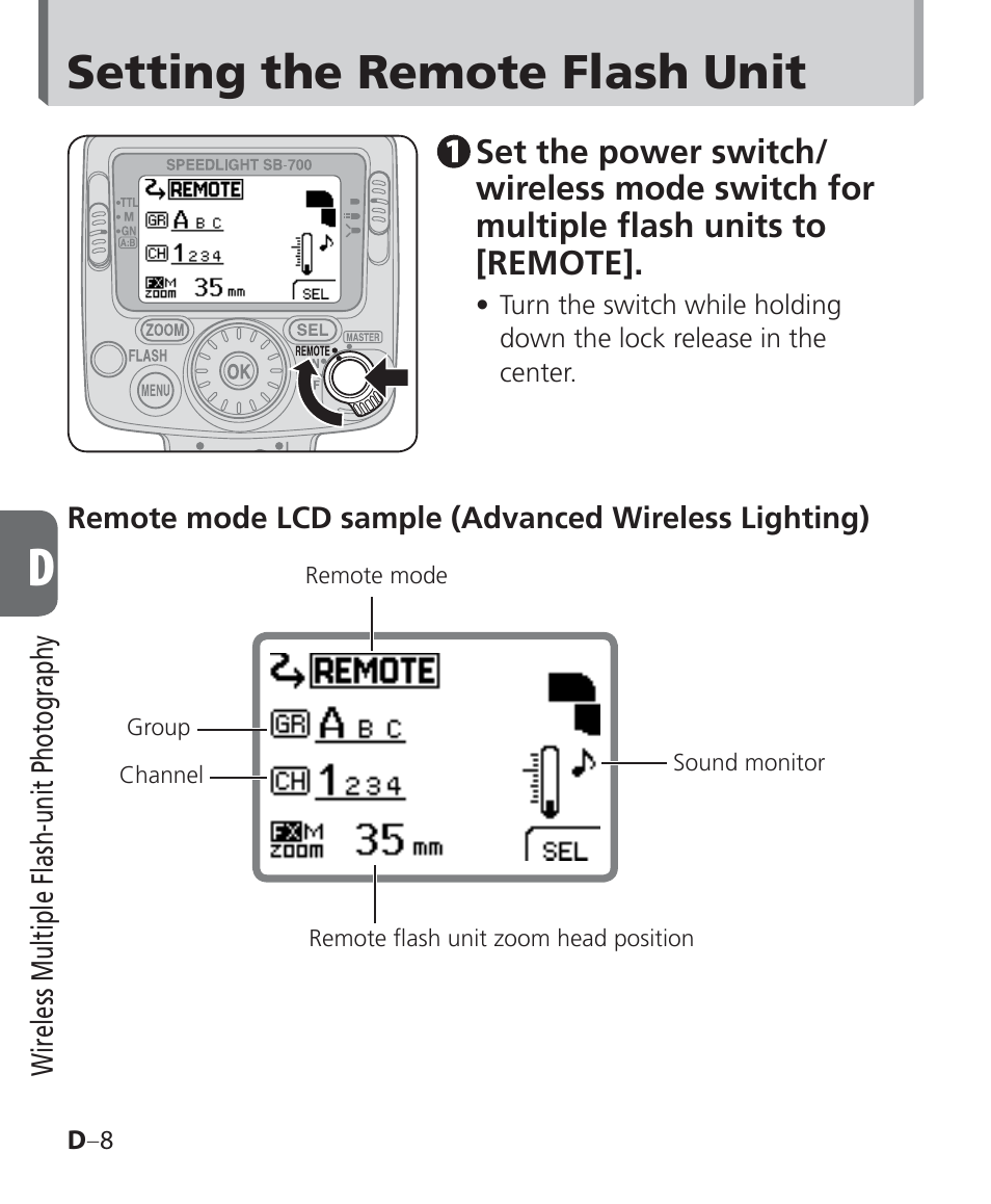 Setting the remote flash unit | Nikon Speedlight SB-700 User Manual | Page 70 / 164