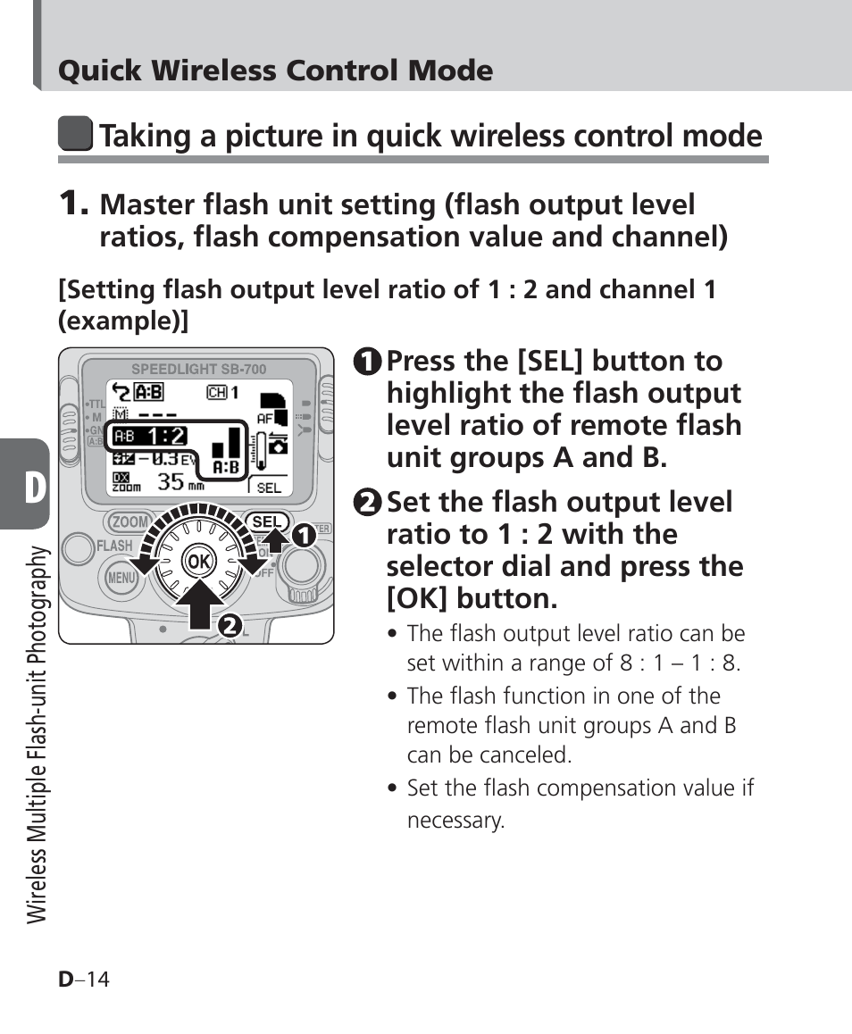 Taking a picture in quick wireless control mode | Nikon Speedlight SB-700 User Manual | Page 76 / 164