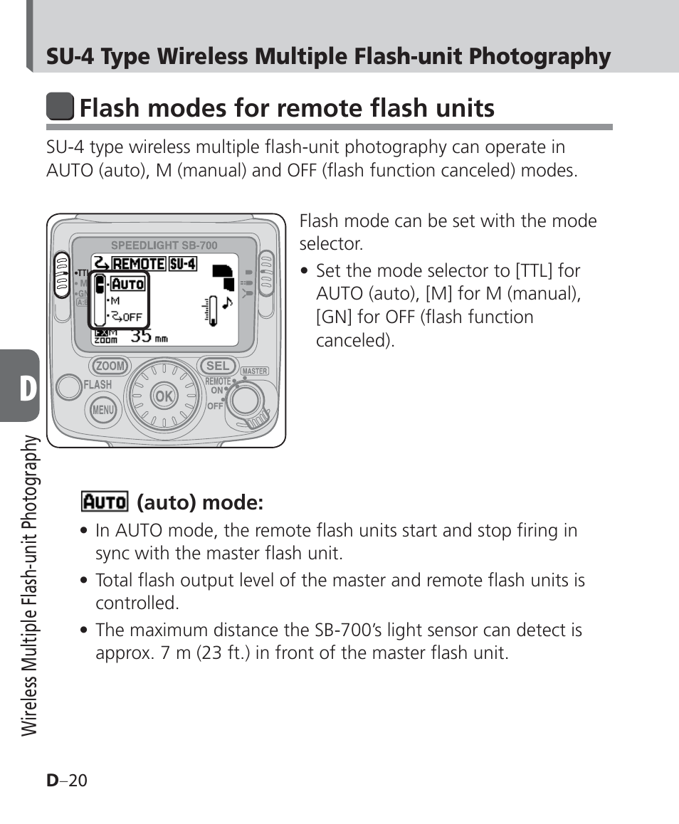 Flash modes for remote flash units, Su-4 type wireless multiple flash-unit photography | Nikon Speedlight SB-700 User Manual | Page 82 / 164