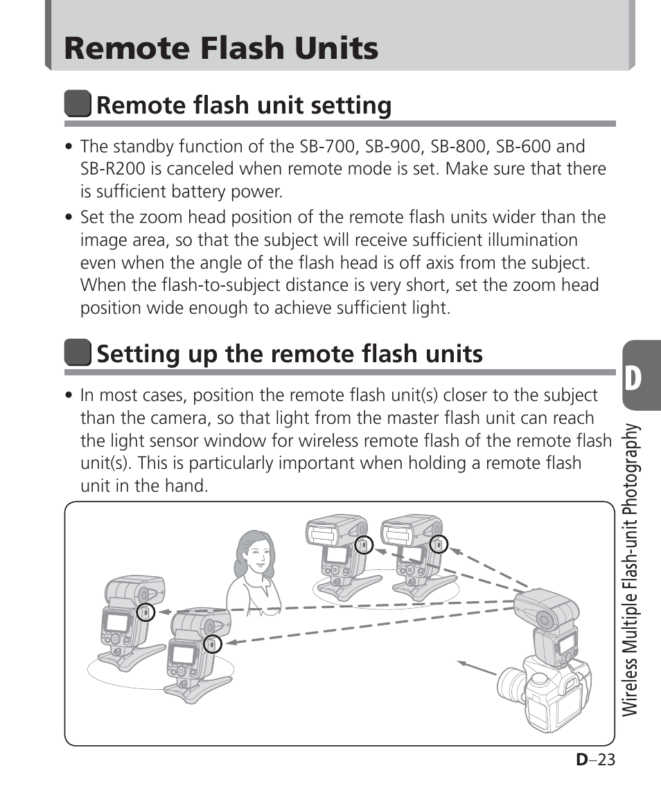 Remote flash units, Remote flash unit setting, Setting up the remote flash units | Nikon Speedlight SB-700 User Manual | Page 85 / 164