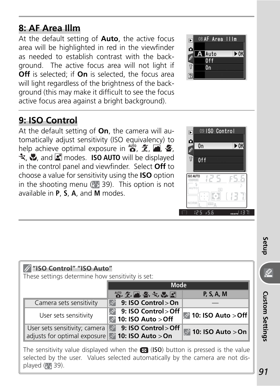 Af area illm, Iso control | Nikon D50 User Manual | Page 101 / 148