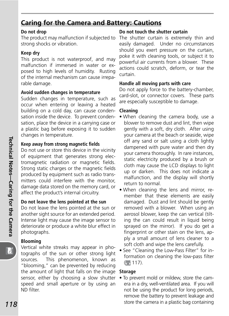 Caring for the camera and battery: cautions | Nikon D50 User Manual | Page 128 / 148