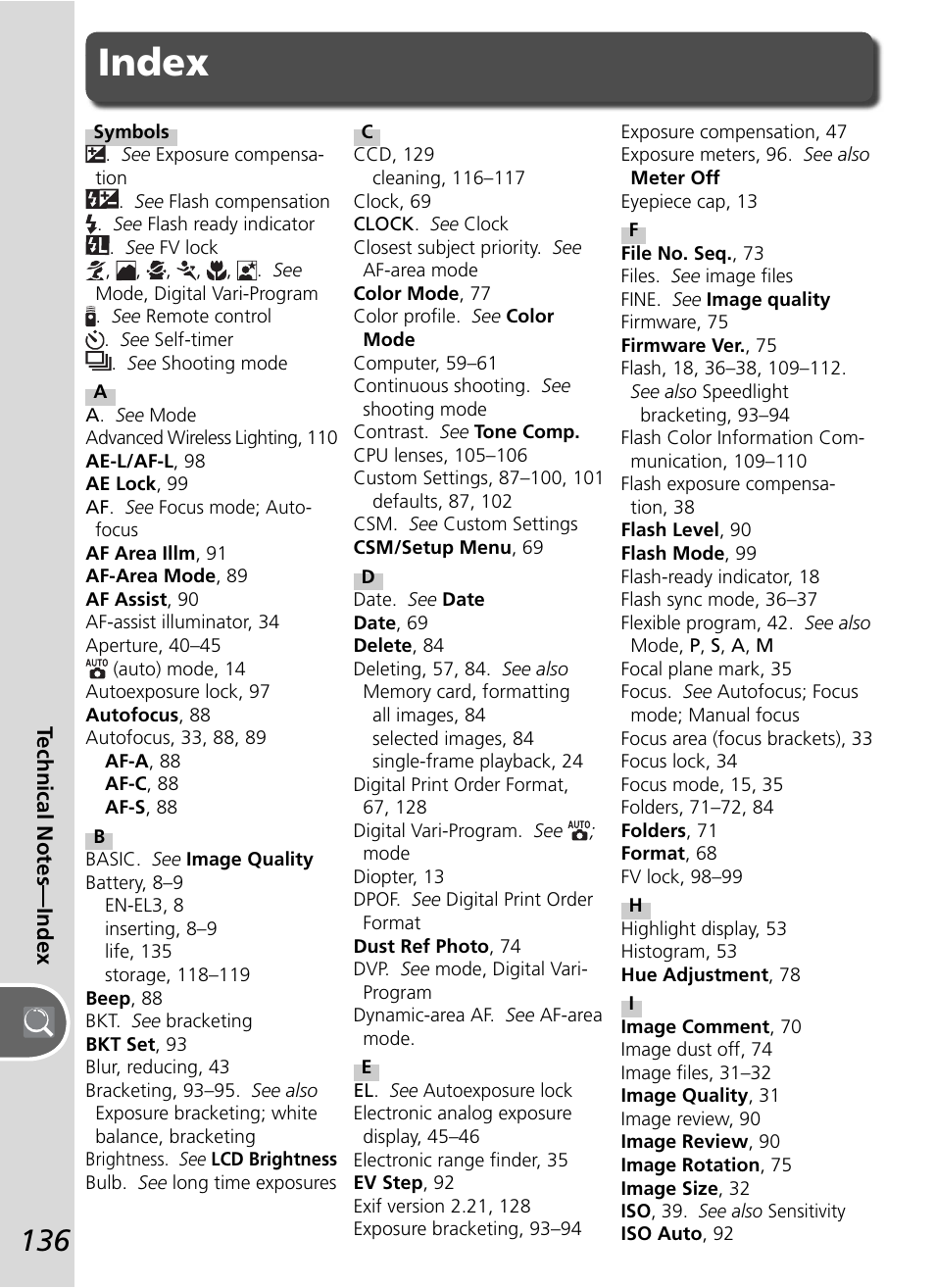 Index | Nikon D50 User Manual | Page 146 / 148