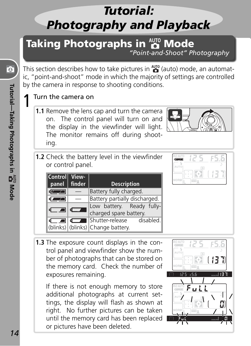 Tutorial: photography and playback, Taking photographs in auto mode, Taking photographs in mode | Nikon D50 User Manual | Page 24 / 148