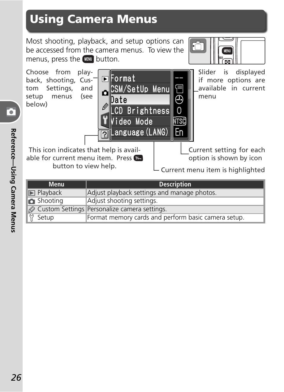 Using camera menus | Nikon D50 User Manual | Page 36 / 148