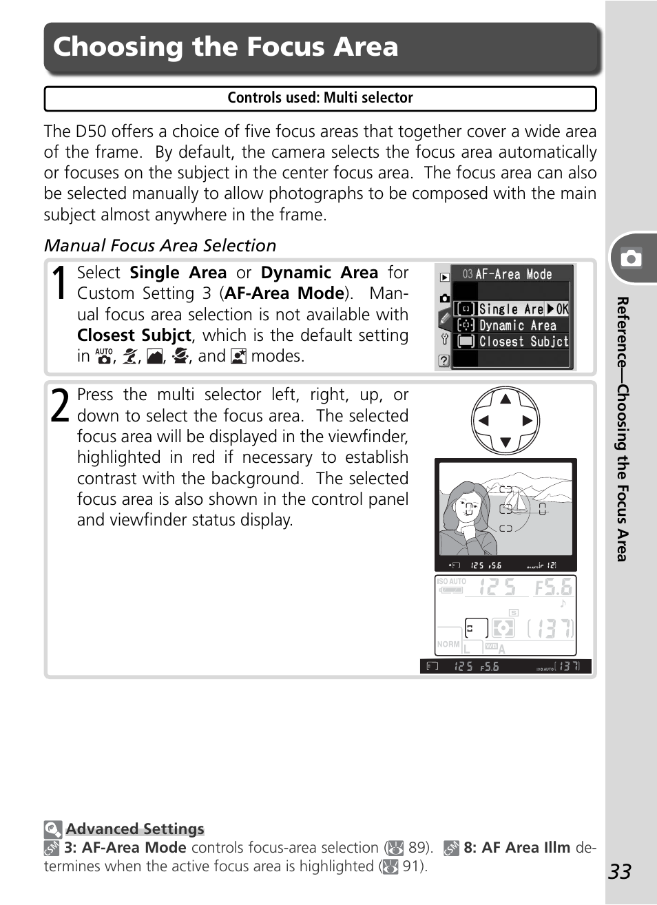 Choosing the focus area | Nikon D50 User Manual | Page 43 / 148