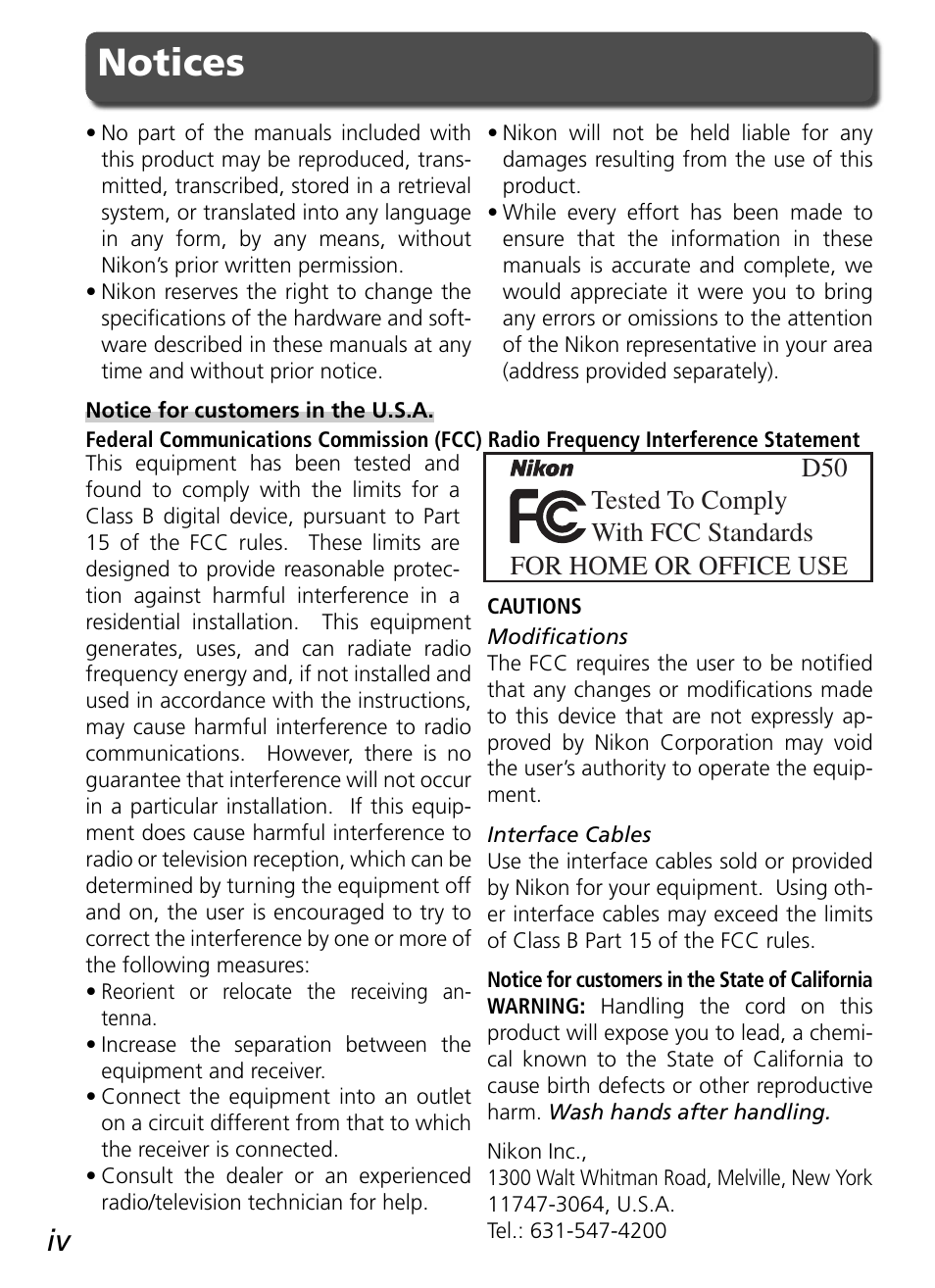 Notices | Nikon D50 User Manual | Page 6 / 148