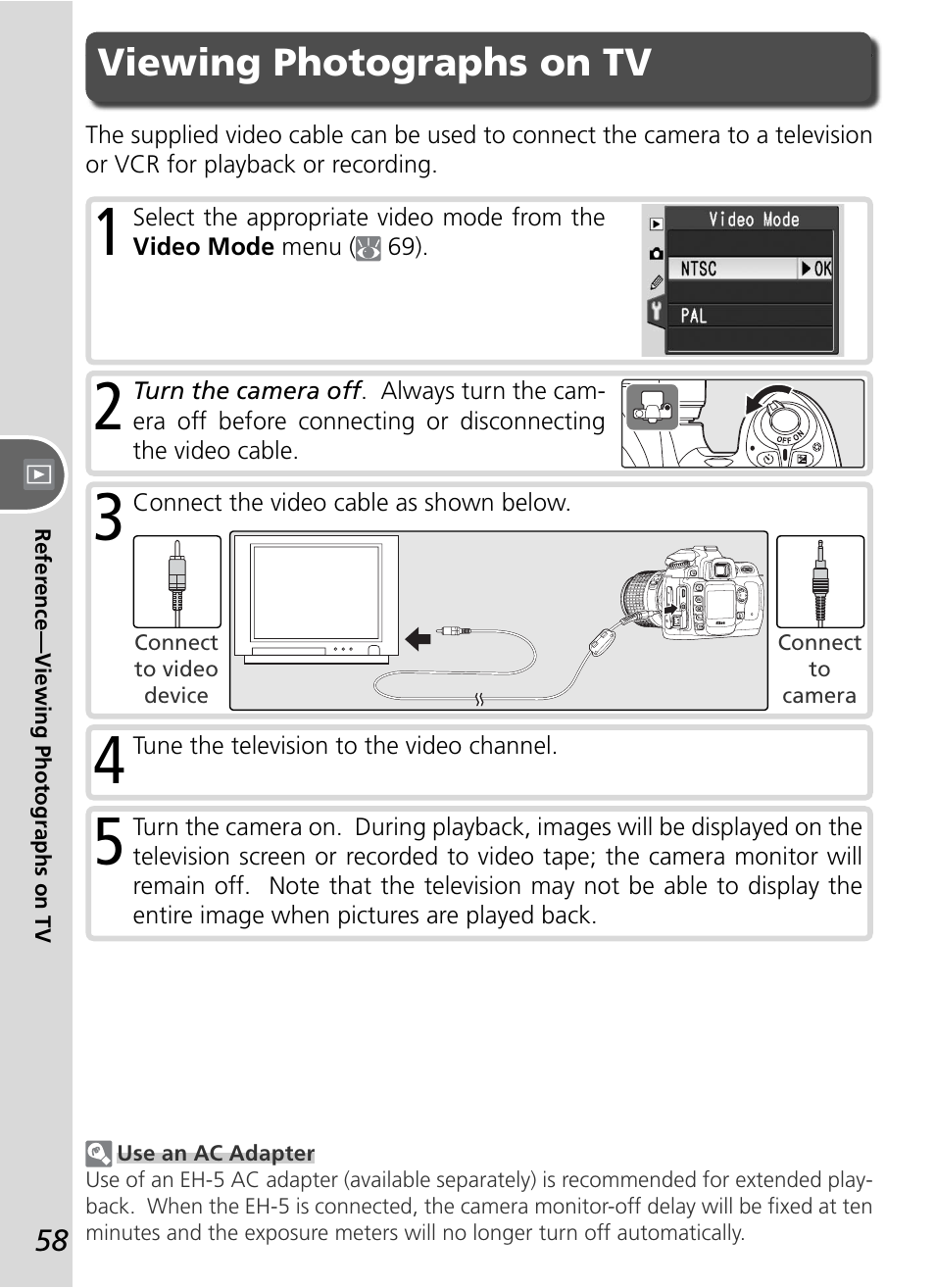 Viewing photographs on tv | Nikon D50 User Manual | Page 68 / 148