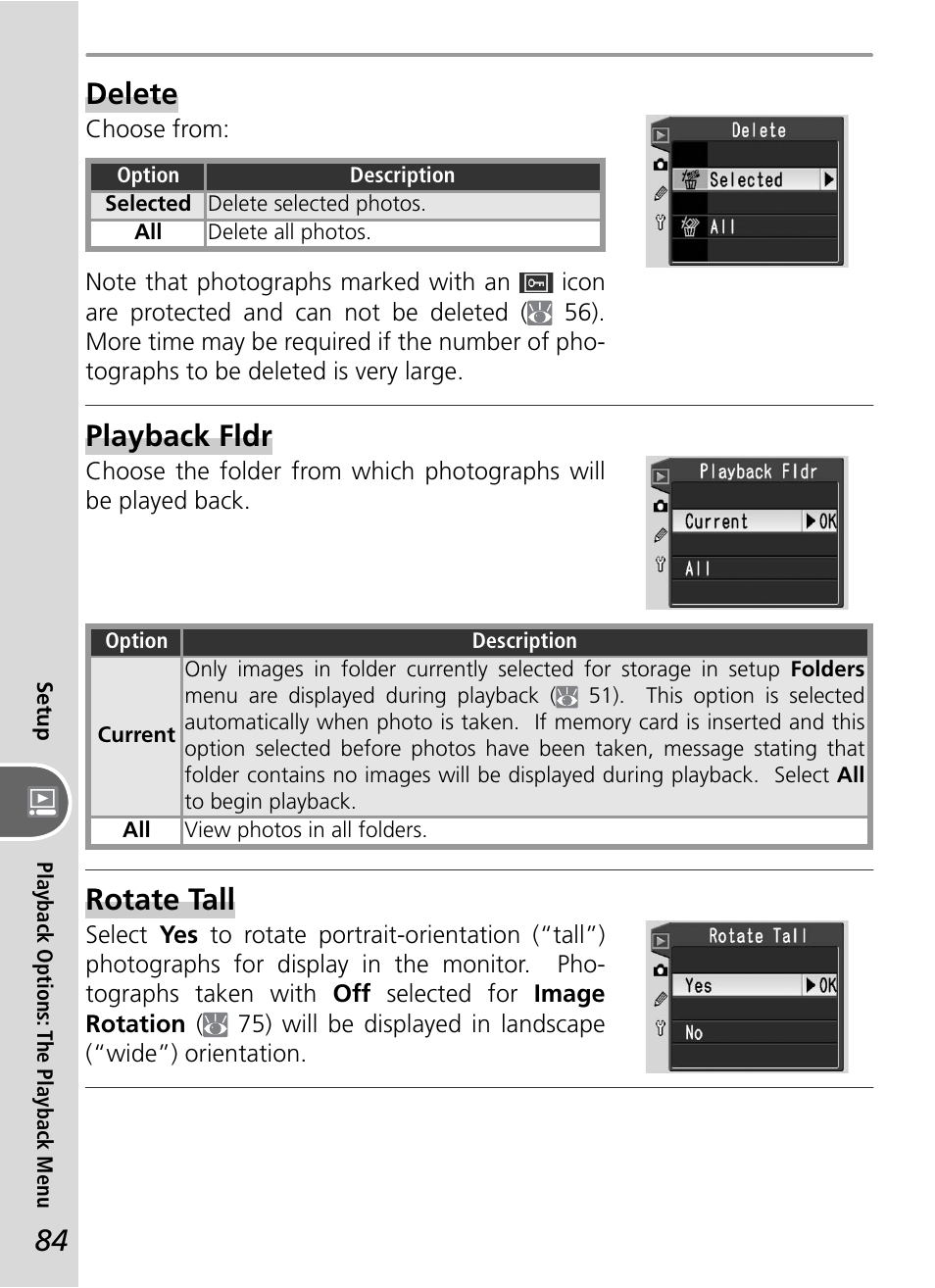 Delete, Playback fldr, Rotate tall | Nikon D50 User Manual | Page 94 / 148