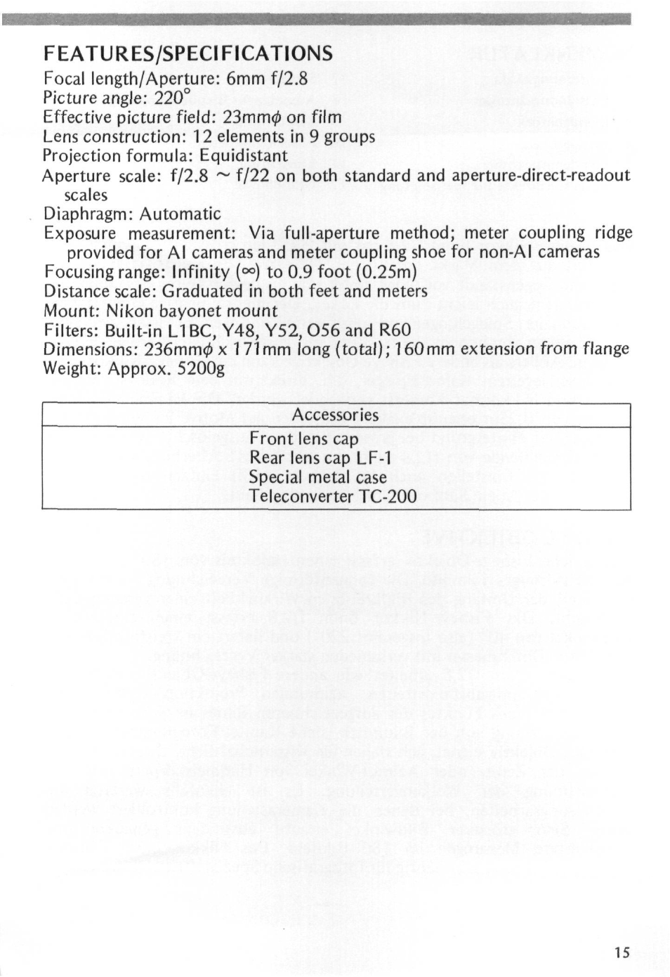 Nikon Fisheye-NIKKOR 6mm f-2.8 User Manual | Page 15 / 36