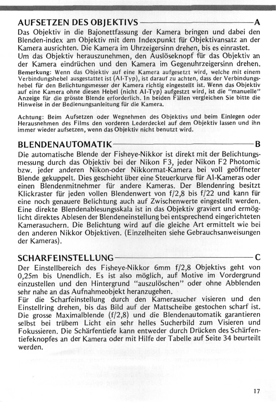 Bblendenautomatik | Nikon Fisheye-NIKKOR 6mm f-2.8 User Manual | Page 17 / 36