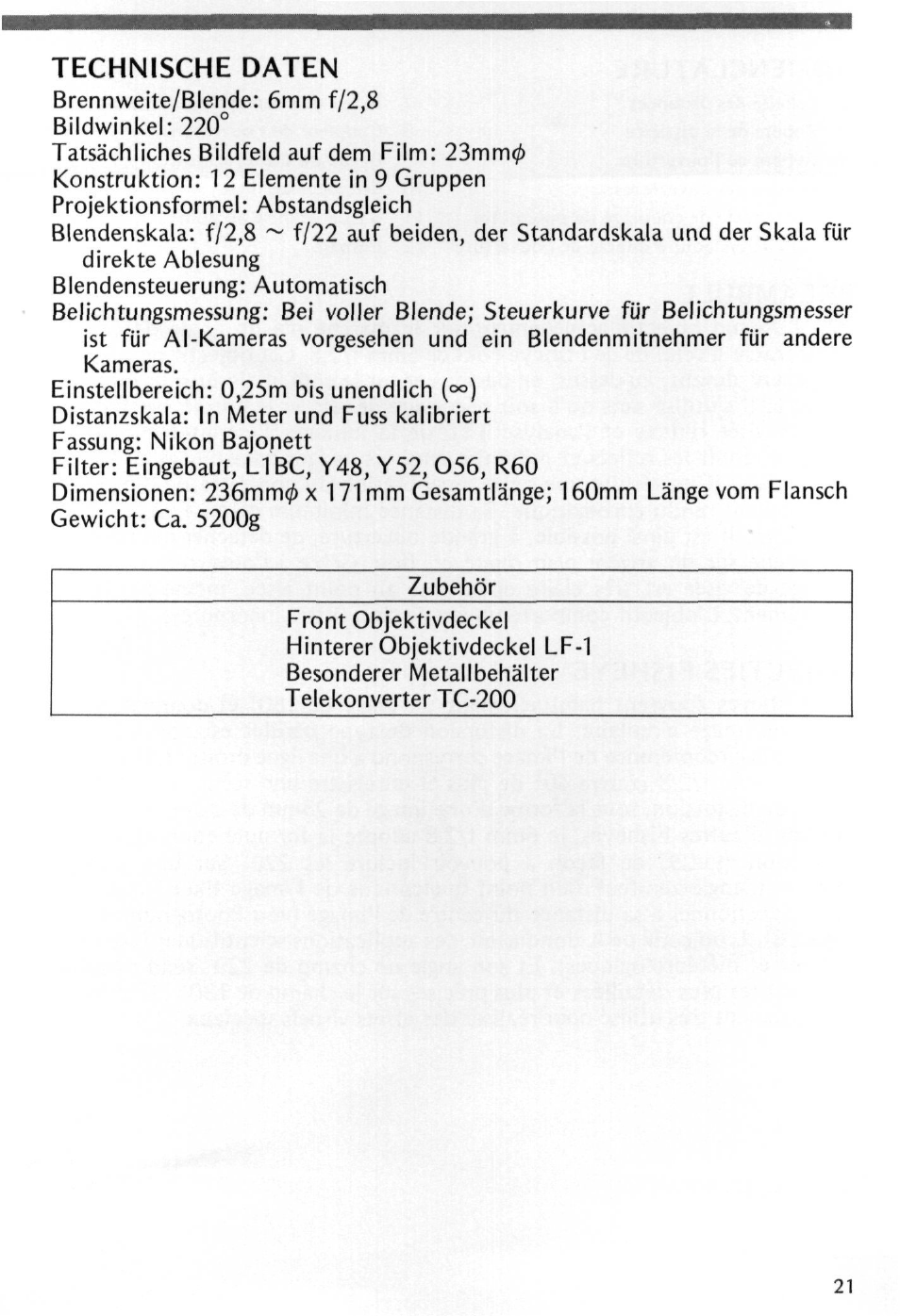 Nikon Fisheye-NIKKOR 6mm f-2.8 User Manual | Page 21 / 36