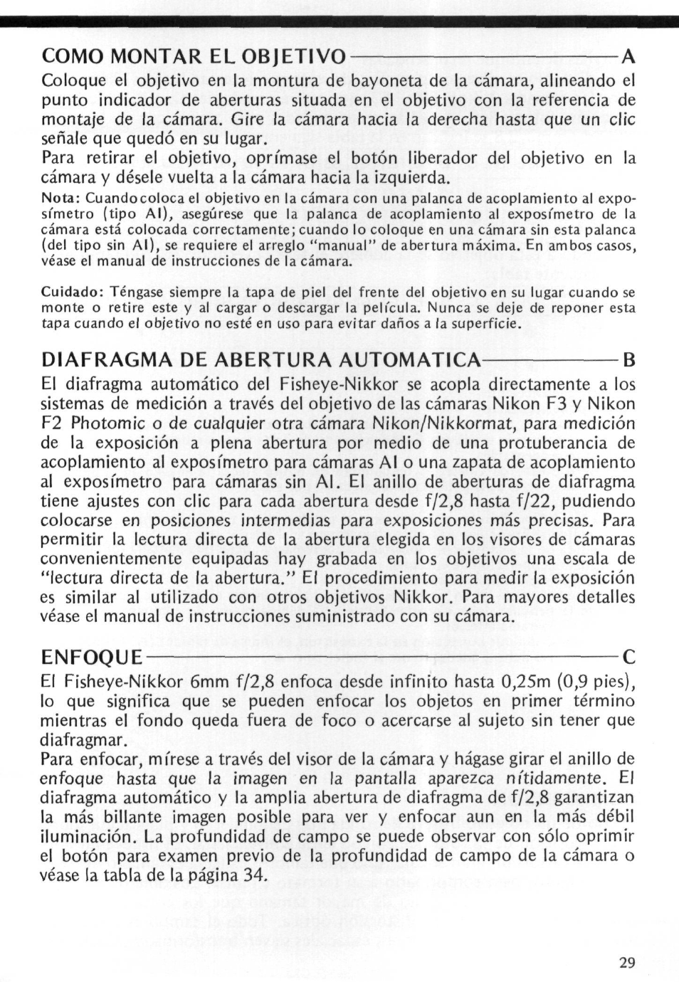 Diafragma de abertura automatica- b | Nikon Fisheye-NIKKOR 6mm f-2.8 User Manual | Page 29 / 36