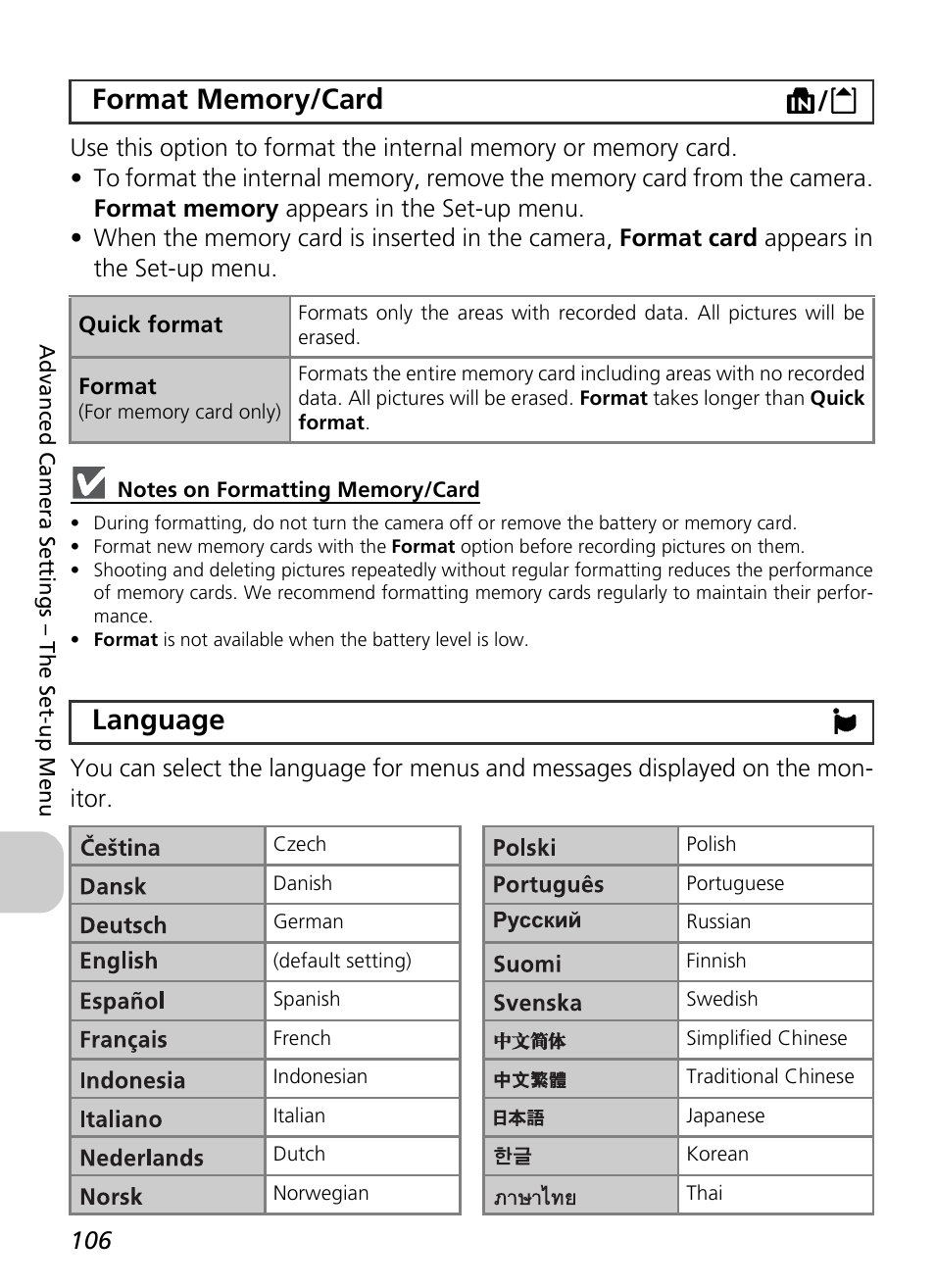 Language j | Nikon P4 User Manual | Page 108 / 137