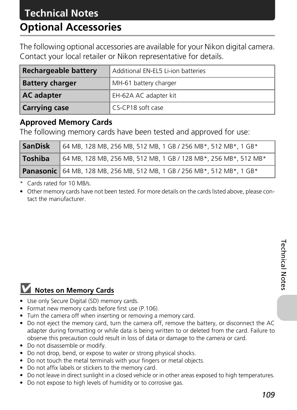 Optional accessories | Nikon P4 User Manual | Page 111 / 137