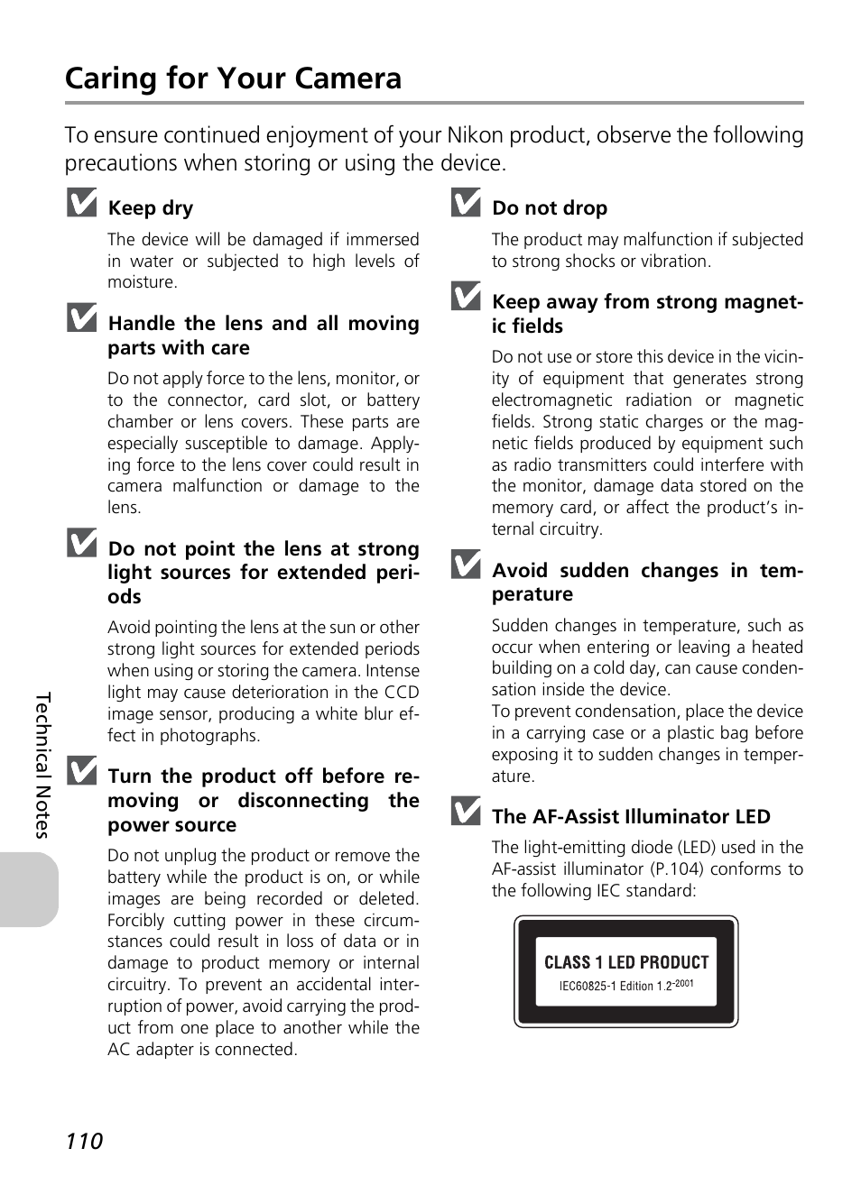 Caring for your camera | Nikon P4 User Manual | Page 112 / 137