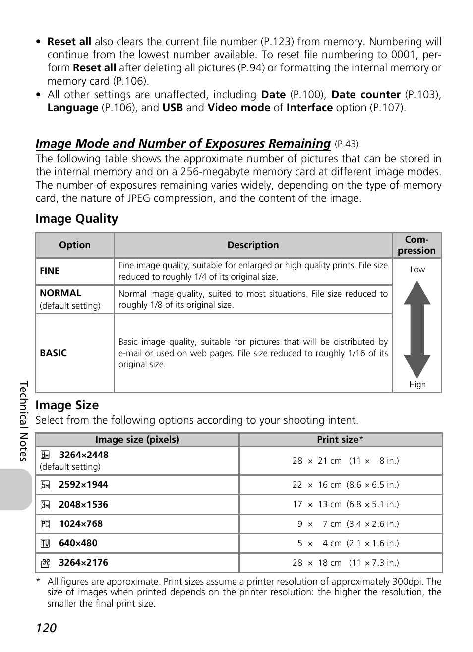 Image mode and number of exposures remaining, Image quality image size | Nikon P4 User Manual | Page 122 / 137