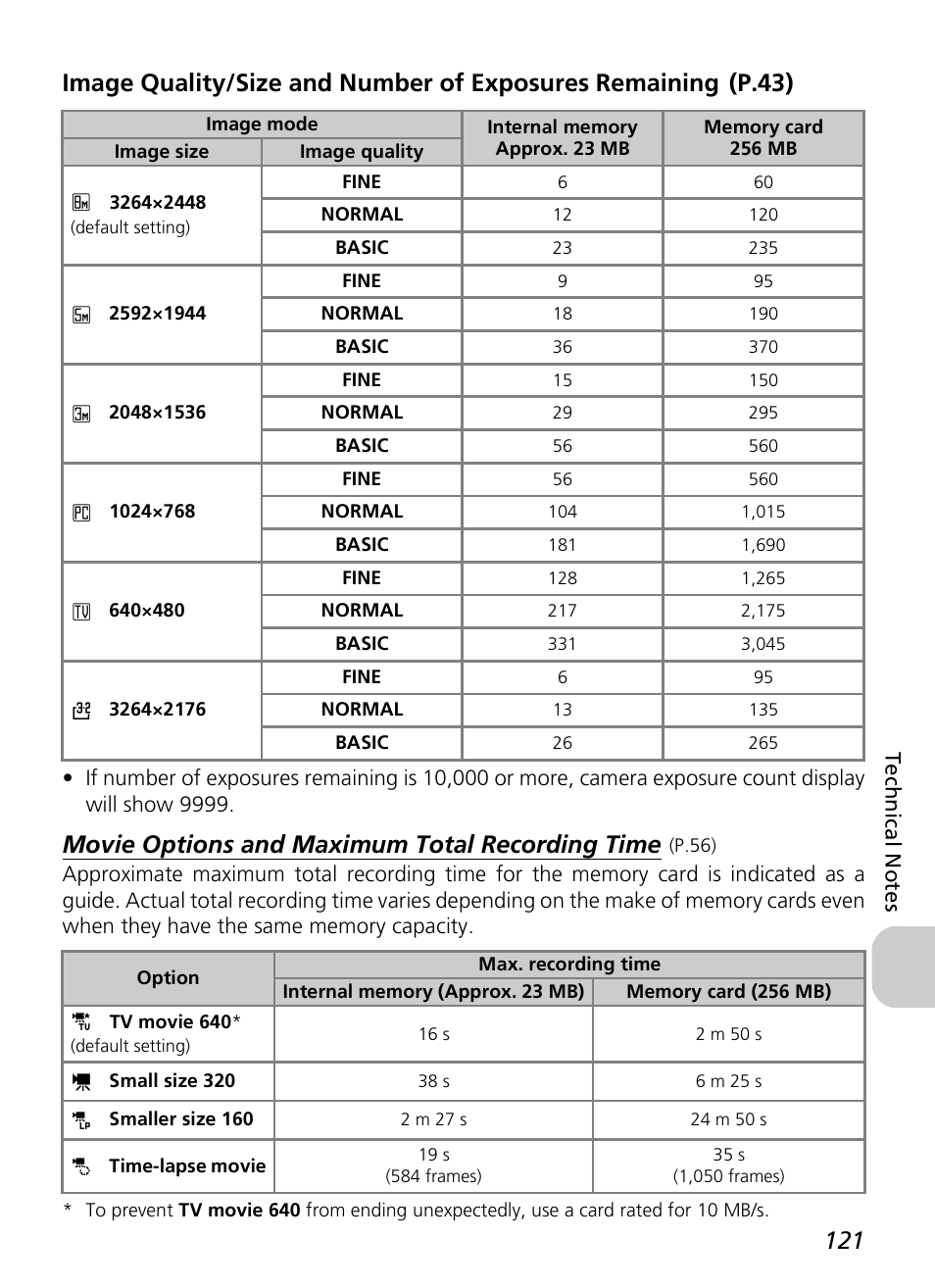 Movie options and maximum total recording time, P.43) | Nikon P4 User Manual | Page 123 / 137